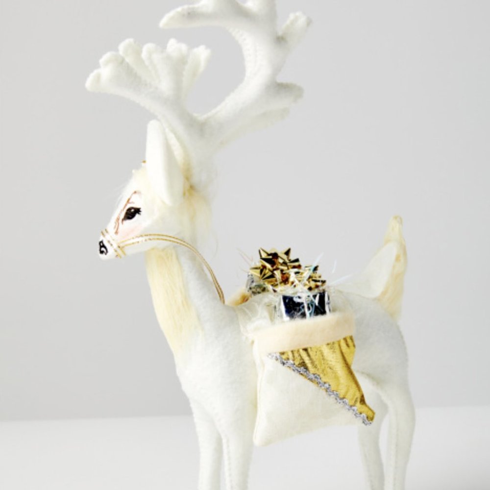 Christmas Annalee White Cream Reindeer Elegant Gold Holiday Cloth Figure 11" NEW